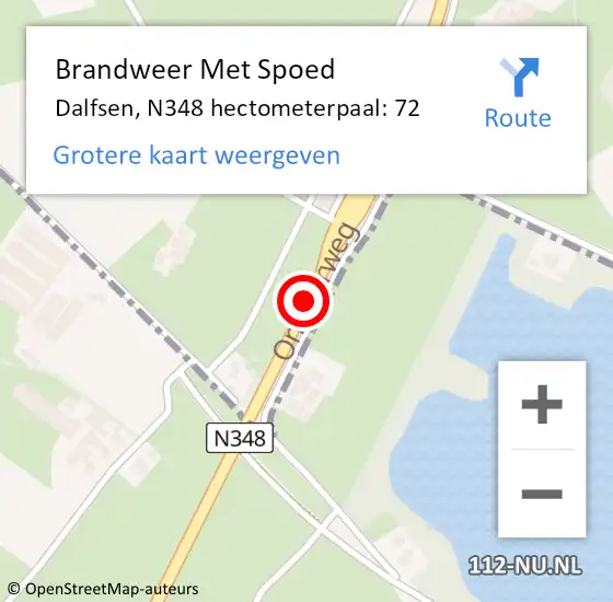 Locatie op kaart van de 112 melding: Brandweer Met Spoed Naar Dalfsen, N348 hectometerpaal: 72 op 13 maart 2023 13:05