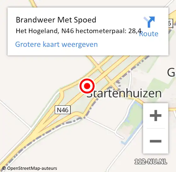 Locatie op kaart van de 112 melding: Brandweer Met Spoed Naar Het Hogeland, N46 hectometerpaal: 28,4 op 13 maart 2023 13:45