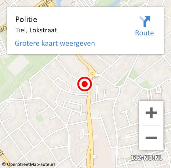 Locatie op kaart van de 112 melding: Politie Tiel, Lokstraat op 13 maart 2023 15:17