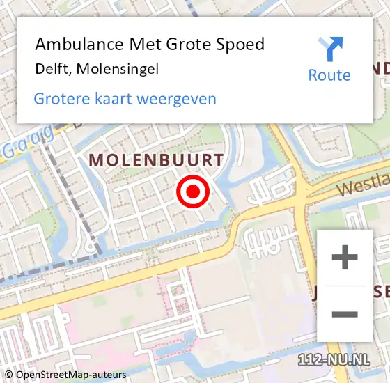 Locatie op kaart van de 112 melding: Ambulance Met Grote Spoed Naar Delft, Molensingel op 13 maart 2023 17:00