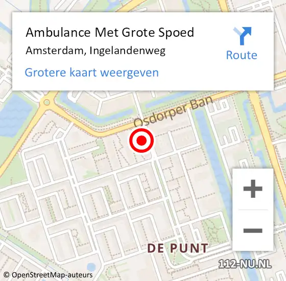 Locatie op kaart van de 112 melding: Ambulance Met Grote Spoed Naar Amsterdam, Ingelandenweg op 13 maart 2023 18:42