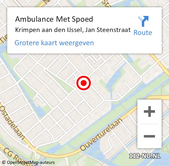 Locatie op kaart van de 112 melding: Ambulance Met Spoed Naar Krimpen aan den IJssel, Jan Steenstraat op 13 maart 2023 19:14