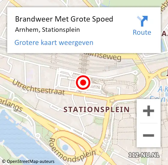Locatie op kaart van de 112 melding: Brandweer Met Grote Spoed Naar Arnhem, Stationsplein op 13 maart 2023 19:34