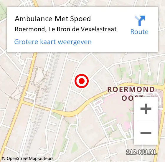 Locatie op kaart van de 112 melding: Ambulance Met Spoed Naar Roermond, Le Bron de Vexelastraat op 14 maart 2023 00:20