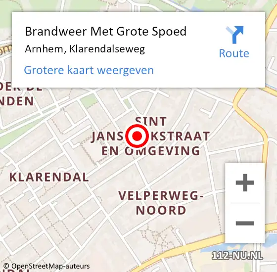 Locatie op kaart van de 112 melding: Brandweer Met Grote Spoed Naar Arnhem, Klarendalseweg op 14 maart 2023 03:24