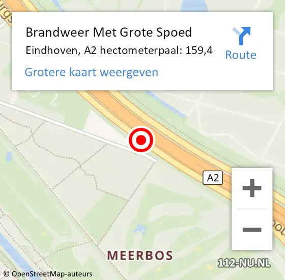 Locatie op kaart van de 112 melding: Brandweer Met Grote Spoed Naar Eindhoven, A2 hectometerpaal: 159,4 op 14 maart 2023 05:10