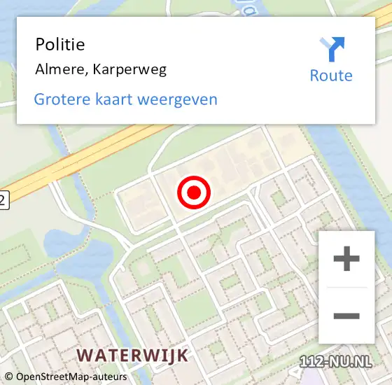 Locatie op kaart van de 112 melding: Politie Almere, Karperweg op 14 maart 2023 08:55