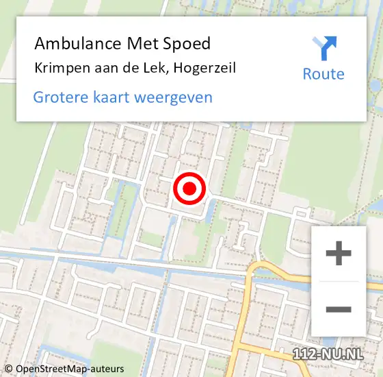 Locatie op kaart van de 112 melding: Ambulance Met Spoed Naar Krimpen aan de Lek, Hogerzeil op 14 maart 2023 09:15