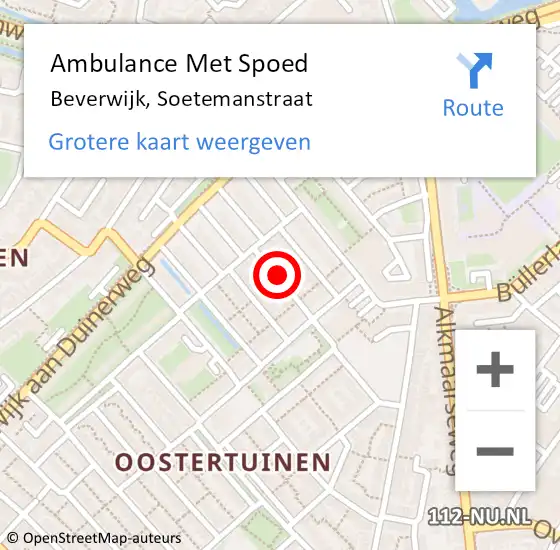 Locatie op kaart van de 112 melding: Ambulance Met Spoed Naar Beverwijk, Soetemanstraat op 14 maart 2023 09:38