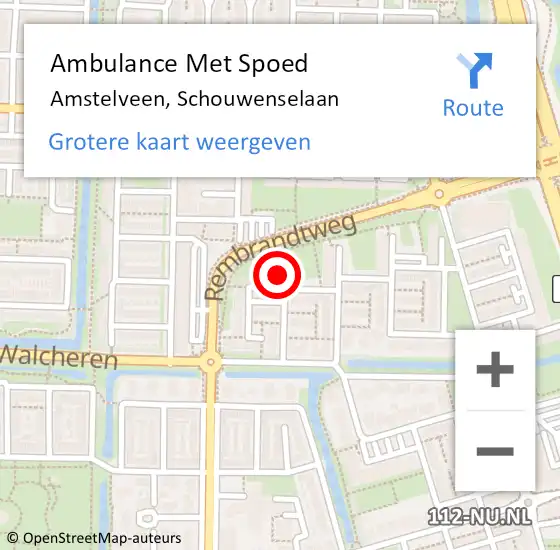 Locatie op kaart van de 112 melding: Ambulance Met Spoed Naar Amstelveen, Schouwenselaan op 14 maart 2023 09:44