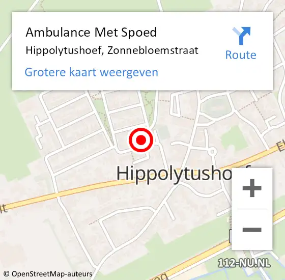 Locatie op kaart van de 112 melding: Ambulance Met Spoed Naar Hippolytushoef, Zonnebloemstraat op 14 maart 2023 11:29