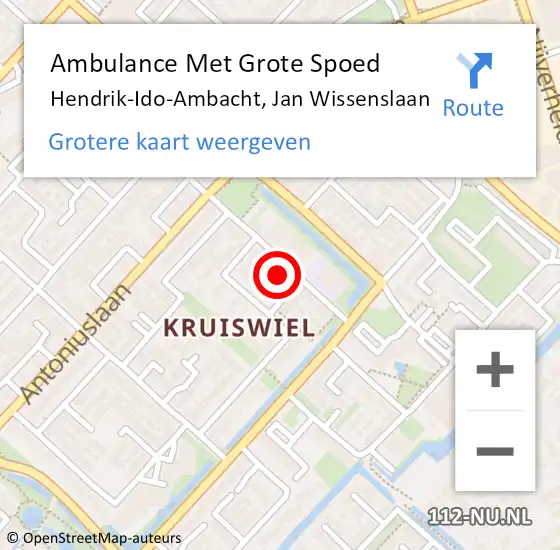 Locatie op kaart van de 112 melding: Ambulance Met Grote Spoed Naar Hendrik-Ido-Ambacht, Jan Wissenslaan op 14 maart 2023 12:16