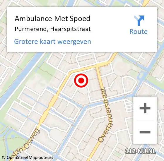 Locatie op kaart van de 112 melding: Ambulance Met Spoed Naar Purmerend, Haarspitstraat op 14 maart 2023 12:16