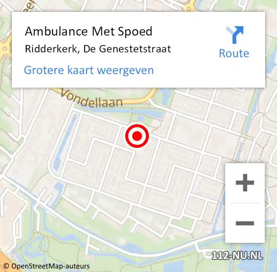 Locatie op kaart van de 112 melding: Ambulance Met Spoed Naar Ridderkerk, De Genestetstraat op 14 maart 2023 12:41