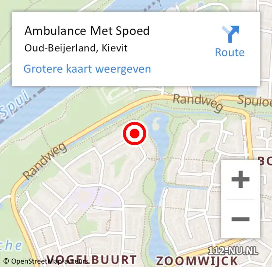 Locatie op kaart van de 112 melding: Ambulance Met Spoed Naar Oud-Beijerland, Kievit op 14 maart 2023 13:08
