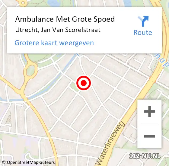 Locatie op kaart van de 112 melding: Ambulance Met Grote Spoed Naar Utrecht, Jan Van Scorelstraat op 18 augustus 2014 20:57