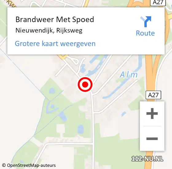 Locatie op kaart van de 112 melding: Brandweer Met Spoed Naar Nieuwendijk, Rijksweg op 14 maart 2023 13:43