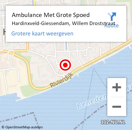 Locatie op kaart van de 112 melding: Ambulance Met Grote Spoed Naar Hardinxveld-Giessendam, Willem Droststraat op 14 maart 2023 14:06