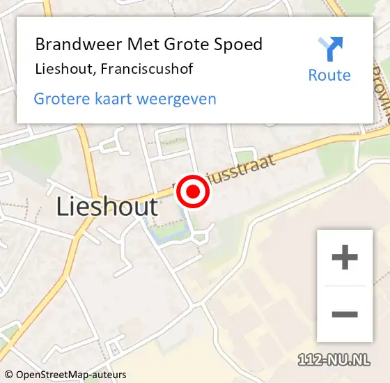 Locatie op kaart van de 112 melding: Brandweer Met Grote Spoed Naar Lieshout, Franciscushof op 14 maart 2023 14:18