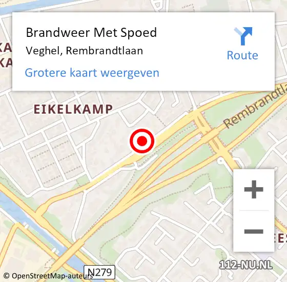 Locatie op kaart van de 112 melding: Brandweer Met Spoed Naar Veghel, Rembrandtlaan op 14 maart 2023 16:24