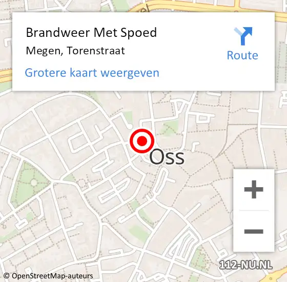 Locatie op kaart van de 112 melding: Brandweer Met Spoed Naar Megen, Torenstraat op 14 maart 2023 16:28