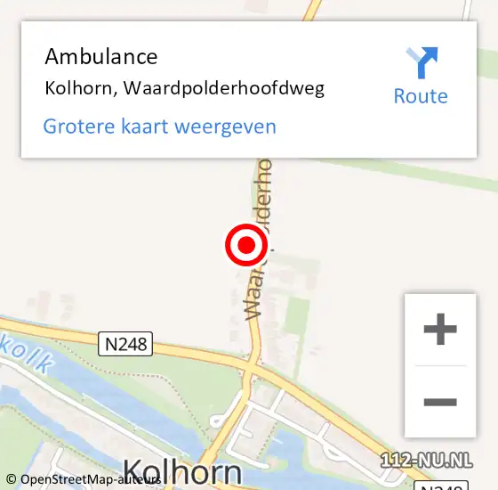 Locatie op kaart van de 112 melding: Ambulance Kolhorn, Waardpolderhoofdweg op 14 maart 2023 17:00