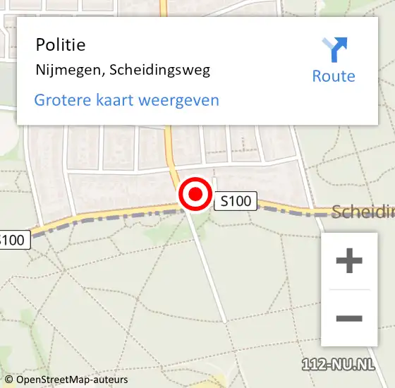 Locatie op kaart van de 112 melding: Politie Nijmegen, Scheidingsweg op 14 maart 2023 17:12
