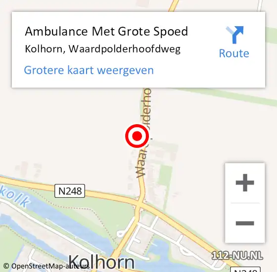 Locatie op kaart van de 112 melding: Ambulance Met Grote Spoed Naar Kolhorn, Waardpolderhoofdweg op 14 maart 2023 17:21