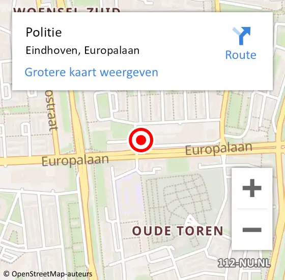 Locatie op kaart van de 112 melding: Politie Eindhoven, Europalaan op 14 maart 2023 17:26