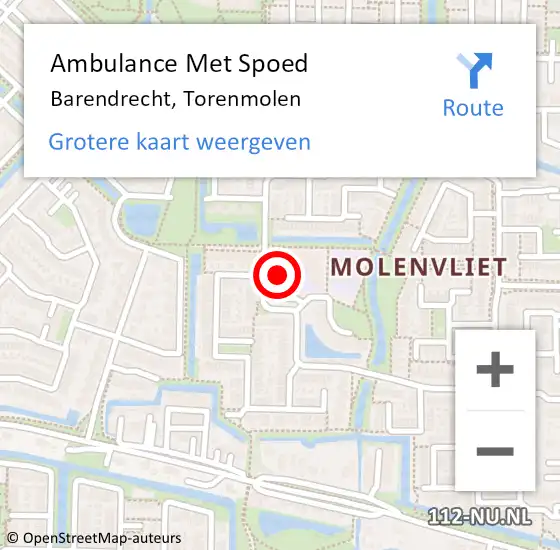 Locatie op kaart van de 112 melding: Ambulance Met Spoed Naar Barendrecht, Torenmolen op 14 maart 2023 17:37