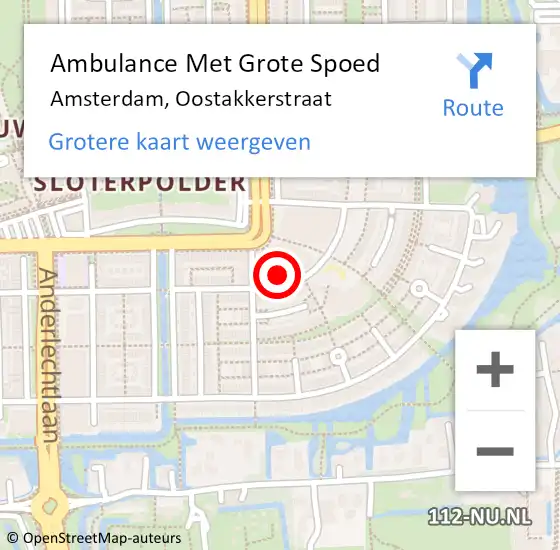 Locatie op kaart van de 112 melding: Ambulance Met Grote Spoed Naar Amsterdam, Oostakkerstraat op 14 maart 2023 22:50
