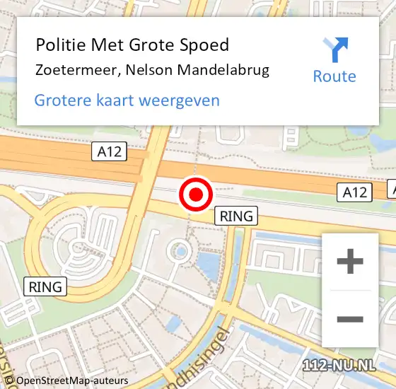 Locatie op kaart van de 112 melding: Politie Met Grote Spoed Naar Zoetermeer, Nelson Mandelabrug op 15 maart 2023 06:09