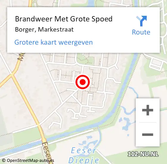 Locatie op kaart van de 112 melding: Brandweer Met Grote Spoed Naar Borger, Markestraat op 15 maart 2023 07:32