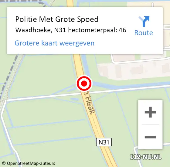 Locatie op kaart van de 112 melding: Politie Met Grote Spoed Naar Waadhoeke, N31 hectometerpaal: 46 op 15 maart 2023 08:20