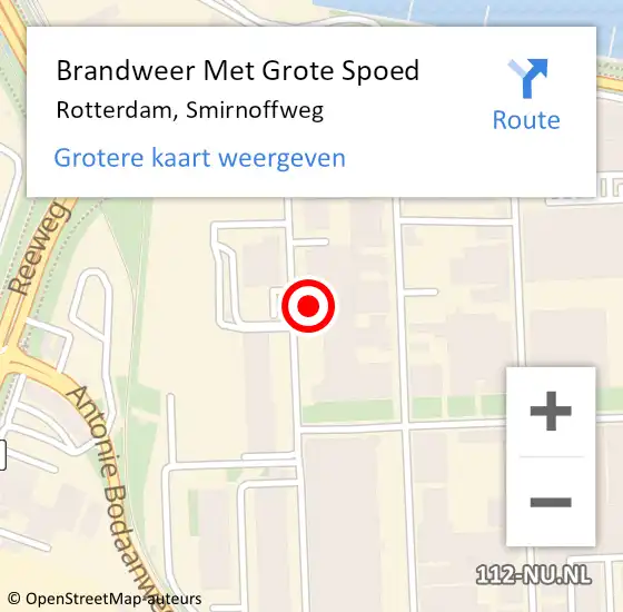 Locatie op kaart van de 112 melding: Brandweer Met Grote Spoed Naar Rotterdam, Smirnoffweg op 15 maart 2023 08:44