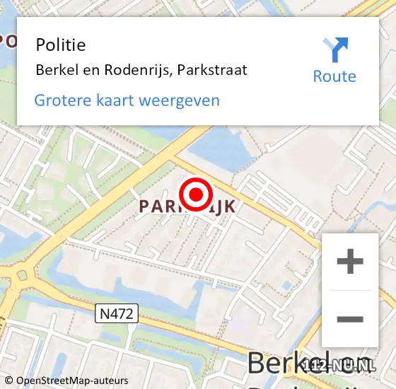 Locatie op kaart van de 112 melding: Politie Berkel en Rodenrijs, Parkstraat op 15 maart 2023 09:28