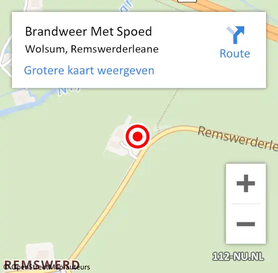 Locatie op kaart van de 112 melding: Brandweer Met Spoed Naar Wolsum, Remswerderleane op 15 maart 2023 11:23