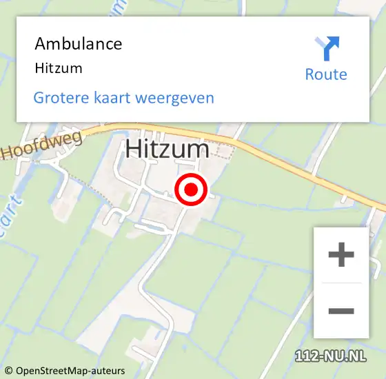 Locatie op kaart van de 112 melding: Ambulance Hitzum op 15 maart 2023 12:14