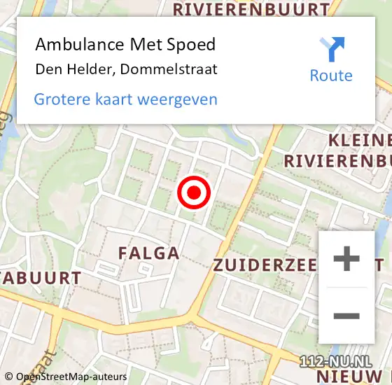 Locatie op kaart van de 112 melding: Ambulance Met Spoed Naar Den Helder, Dommelstraat op 15 maart 2023 12:39