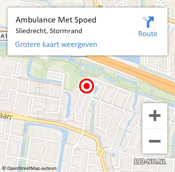 Locatie op kaart van de 112 melding: Ambulance Met Spoed Naar Sliedrecht, Stormrand op 15 maart 2023 13:06