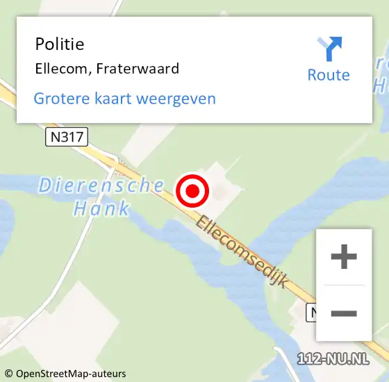 Locatie op kaart van de 112 melding: Politie Ellecom, Fraterwaard op 15 maart 2023 14:30