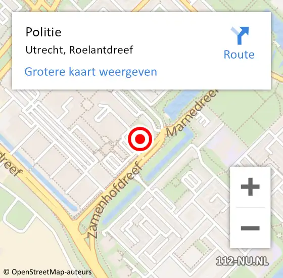 Locatie op kaart van de 112 melding: Politie Utrecht, Roelantdreef op 15 maart 2023 15:31