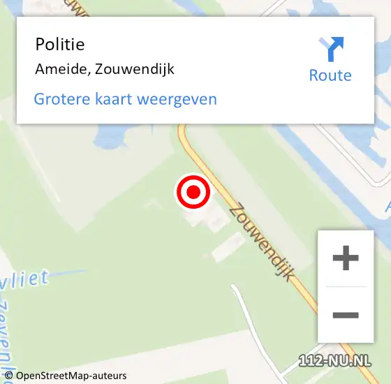 Locatie op kaart van de 112 melding: Politie Ameide, Zouwendijk op 15 maart 2023 16:57
