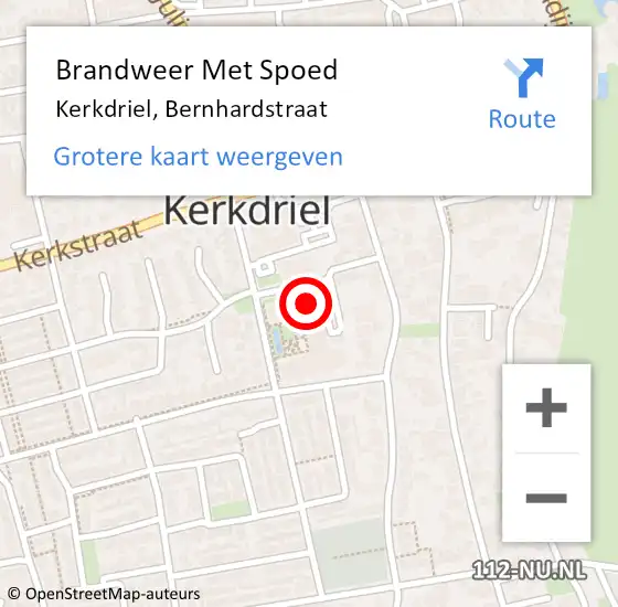 Locatie op kaart van de 112 melding: Brandweer Met Spoed Naar Kerkdriel, Bernhardstraat op 15 maart 2023 19:03