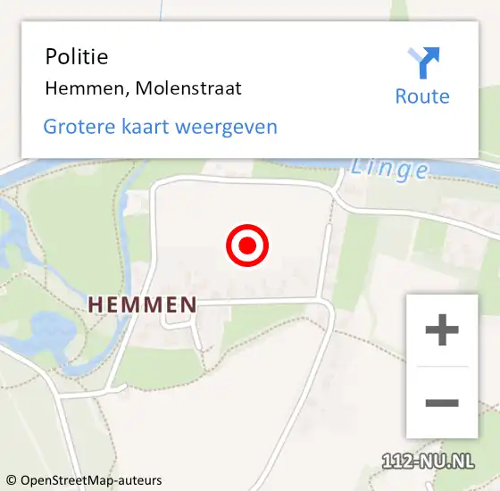 Locatie op kaart van de 112 melding: Politie Hemmen, Molenstraat op 16 maart 2023 08:22