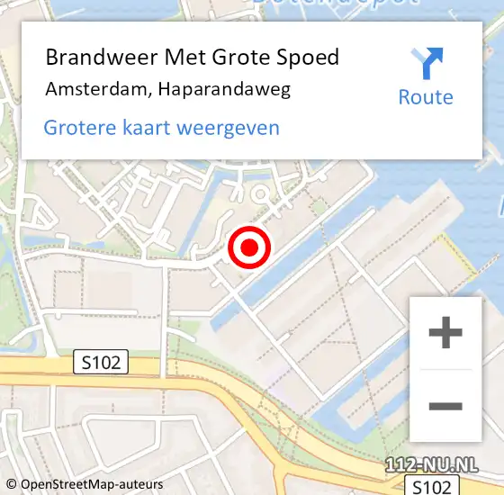 Locatie op kaart van de 112 melding: Brandweer Met Grote Spoed Naar Amsterdam, Haparandaweg op 16 maart 2023 09:44