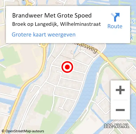 Locatie op kaart van de 112 melding: Brandweer Met Grote Spoed Naar Broek op Langedijk, Wilhelminastraat op 16 maart 2023 12:17