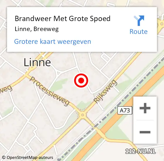 Locatie op kaart van de 112 melding: Brandweer Met Grote Spoed Naar Linne, Breeweg op 16 maart 2023 15:19