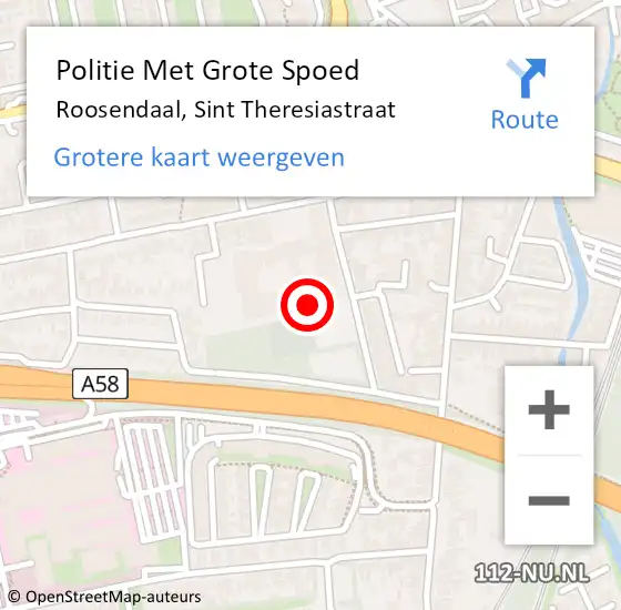 Locatie op kaart van de 112 melding: Politie Met Grote Spoed Naar Roosendaal, Sint Theresiastraat op 16 maart 2023 15:39