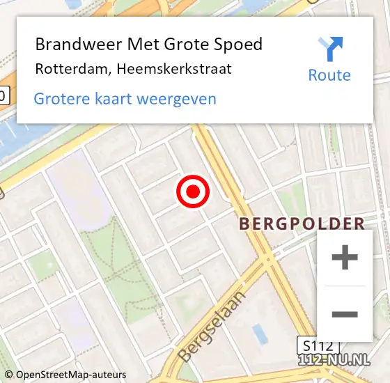 Locatie op kaart van de 112 melding: Brandweer Met Grote Spoed Naar Rotterdam, Heemskerkstraat op 16 maart 2023 15:56